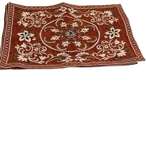 Rust White Floral Embroidery Polyblend Set of 6 Dining Placemats 17.5x12 - Picture 7 of 16
